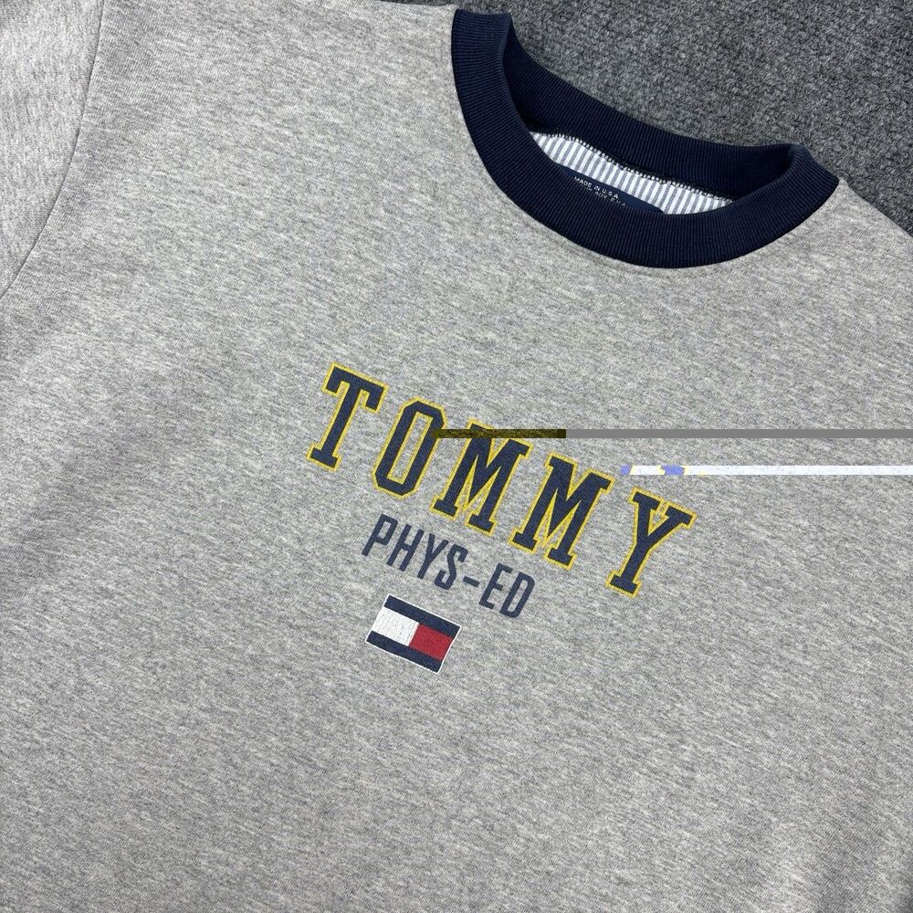 Vintage 90s Tommy Hilfiger Phys Ed Sweatshirt Mens L Gray Made USA